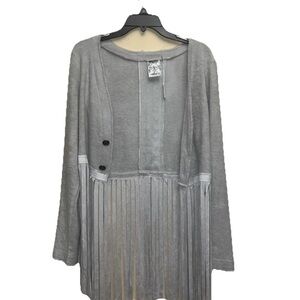 NWT Vocal Women’s Small Fringe Button BOHO Open Front Camisole Cardigan Gray